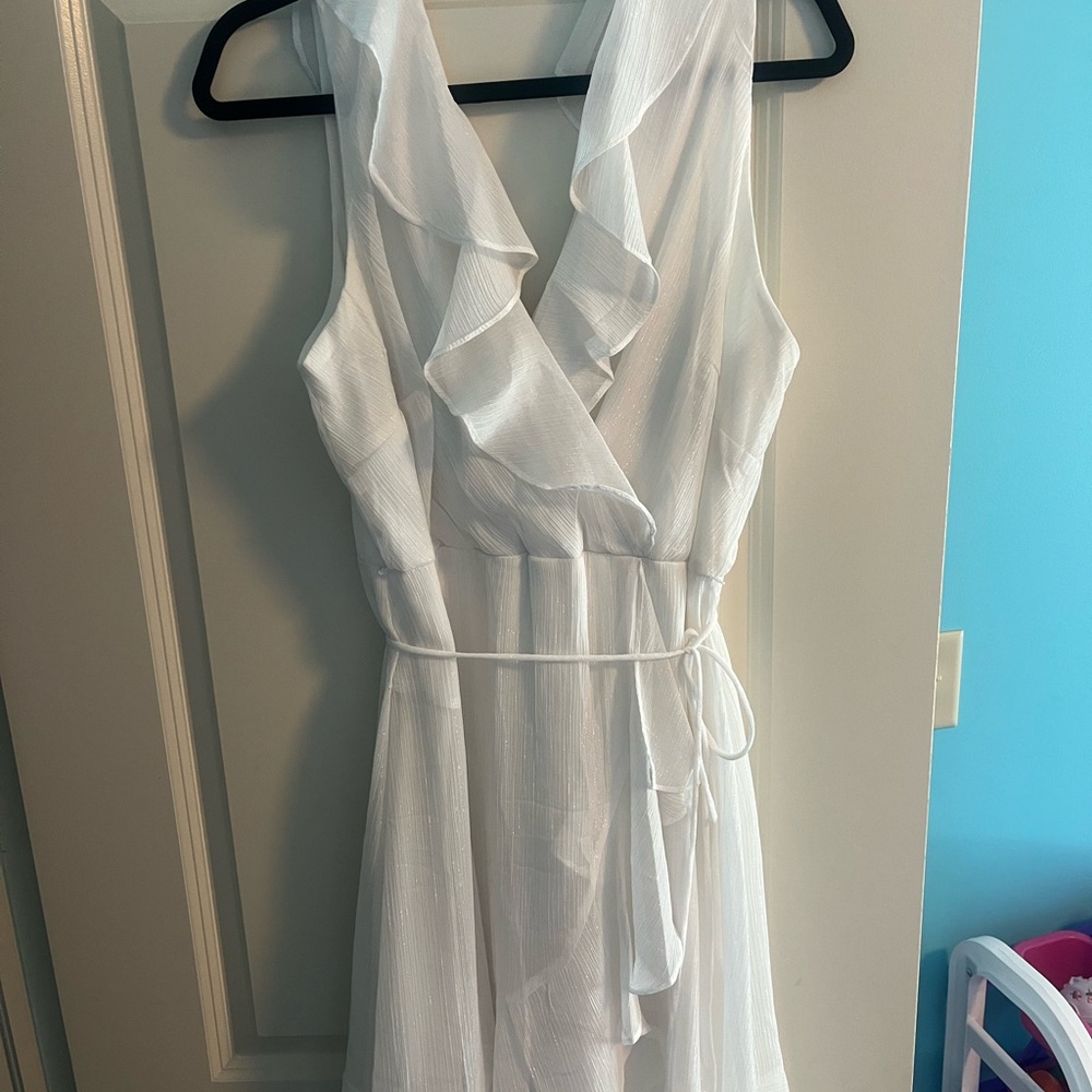 White Ruffled Wrap Mini Dress for Weddings